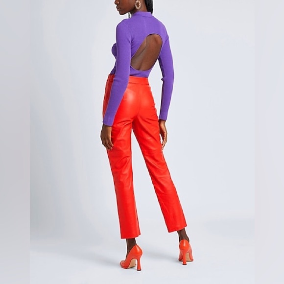 🔥🔥🔥 8 by Yoox Coral LEATHER STRAIGHT-LEG FIT PANT size XS US🔥🔥🔥 - Picture 5 of 10